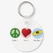Peace Love Disc Dog Keychain by MenagerieMayhem Peace Love Disc Dog Keychain