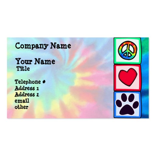 Peace, Love, Dog; Pawprint Business Cards (front side)