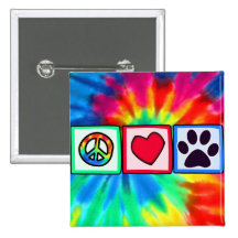 Peace, Love, Dog; Pawprint Button