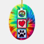 Peace, Love, Dog; Pawprint Christmas Ornament
