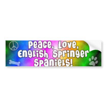 Peace Love English Springer Spaniel Bumper Sticker bumper stickers by MenagerieMayhem Peace Love English Springer Spaniel Bumper Sticker bumper stickers