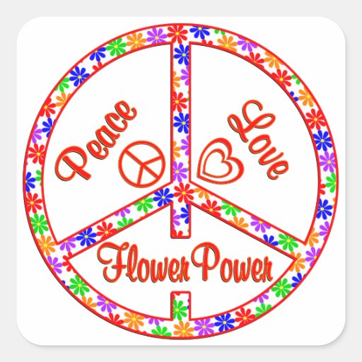 Peace Love Flower Power Square Sticker Zazzle