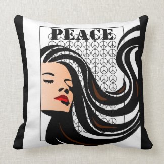 Peace-Love Flowing Hair PIllow with Peace Signs