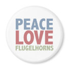 round_magnet - Check out this great Peace Love Flugelhorns design from TeeShirtsTShirts' collection of awesome Brass Instruments gifts.