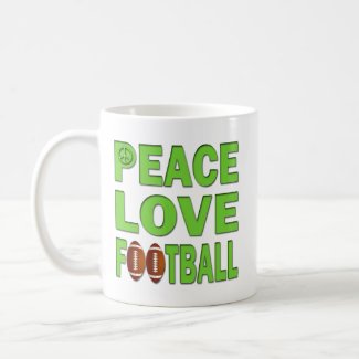 PEACE LOVE FOOTBALL MUG