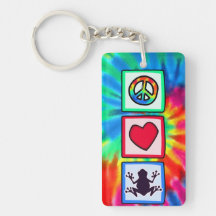 Peace, Love, Frogs Rectangular Acrylic Key Chains