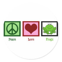 Peace Love Frogs Round Stickers