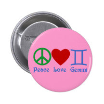 Peace Love Gemini Astrological Design Buttons