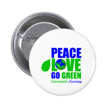 Peace Love Go Green For The Environment Buttons