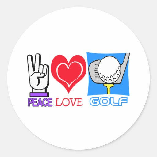PEACE LOVE GOLF CLASSIC ROUND STICKER | Zazzle