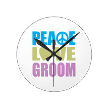 Peace Love Groom Round Clock