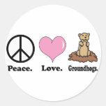 peace love groundhogs round stickers