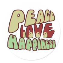 Peace Love Happiness 1969 Round Stickers