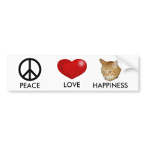 PEACE, LOVE, HAPPINESS bumper stickers