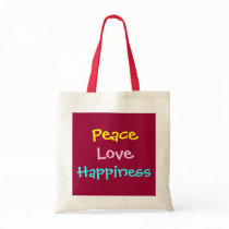 Peace, Love, Happiness-Tote bags