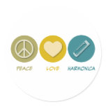 Peace Love Harmonica Round Sticker