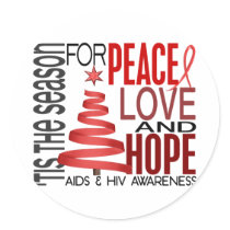 Peace Love Hope Christmas Holiday AIDS Round Sticker