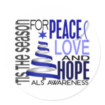 Peace Love Hope Christmas Holiday ALS stickers by awarenessgifts Peace Love Hope Christmas Holiday ALS stickers