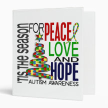 Peace Love Hope Christmas Holiday Autism 3 Ring Binders