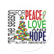 Peace Love Hope Christmas Holiday Autism Stickers