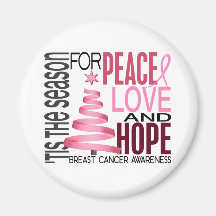 Peace Love Hope Christmas Holiday Breast Cancer Fridge Magnet