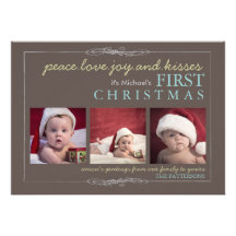 Peace Love Joy Baby's First Christmas Photo Card