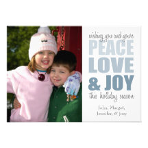 Peace Love & Joy Christmas Cards (Blue) Custom Invite