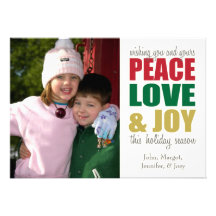 Peace Love & Joy Christmas Cards Personalized Announcements