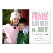 Peace Love & Joy Christmas Cards Personalized Invites
