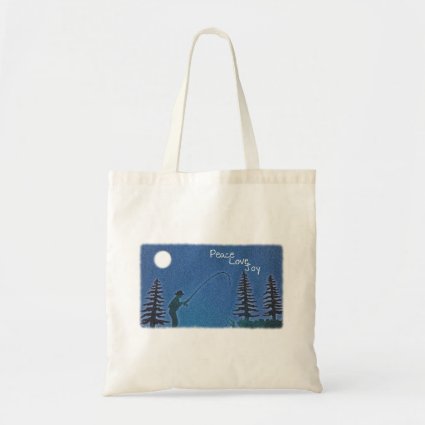 Peace, Love, Joy / Fly Fisherman in Snow Budget Tote Bag