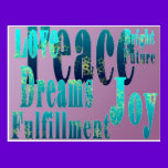 Peace, Love, Joy, Fulfillment, Bright Future postcards