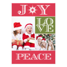 Peace Love Joy Green Red Photo Box Xmas Card