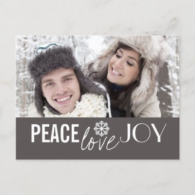 Peace Love Joy Grey Snowflake Holiday Postcards