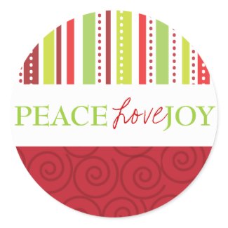 Peace Love Joy Polka Dots &amp; Stripes in Red Round Stickers