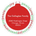 Peace love joy red custom Christmas address label sticker