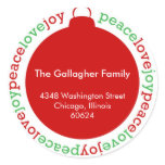 Peace love joy red custom Christmas address label Sticker