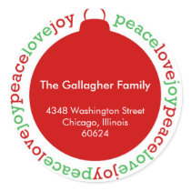 Peace love joy red custom Christmas address label stickers by FidesDesign Peace love joy red custom Christmas address label stickers
