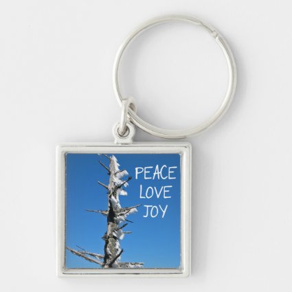 Peace Love Joy - Simple Holiday Wish Silver-Colored Square Keychain