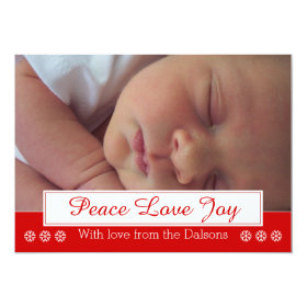 Peace Love Joy snowflake modern Christmas photo 5x7 Paper Invitation Card