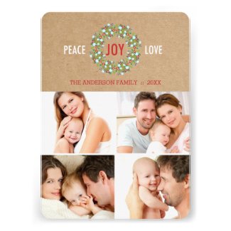 Peace Love Joy Wreath with Rustic Background