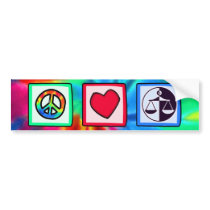 Peace, Love, Justice Bumper Sticker