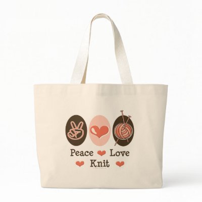 Peace Love Knit Knitting Tote Bag by HobbyTeesGifts