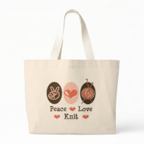 Peace Love Knit Knitting Tote Bag