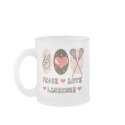 Peace Love Lacrosse Frosted Mug by SportyTeesGifts Peace Love Lacrosse Frosted Mug