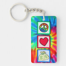 Peace, Love, Money Rectangular Acrylic Key Chain