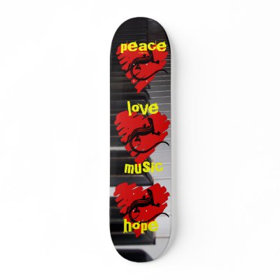 Peace Love Music Hope Skate Board Decks by orsobear. Against a background of 