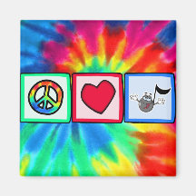 Peace, Love, Music; Tie Dye Fridge Magnets
