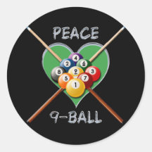 PEACE LOVE NINE BALL ROUND STICKER