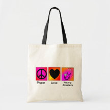 Peace Love Nursing Assistant Pink and Orange Tote Bags