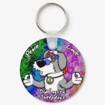 Peace Love Old English Sheepdog Keychain by MenagerieMayhem Peace Love Old English Sheepdog Keychain